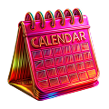 a pink calendar with gold letters
